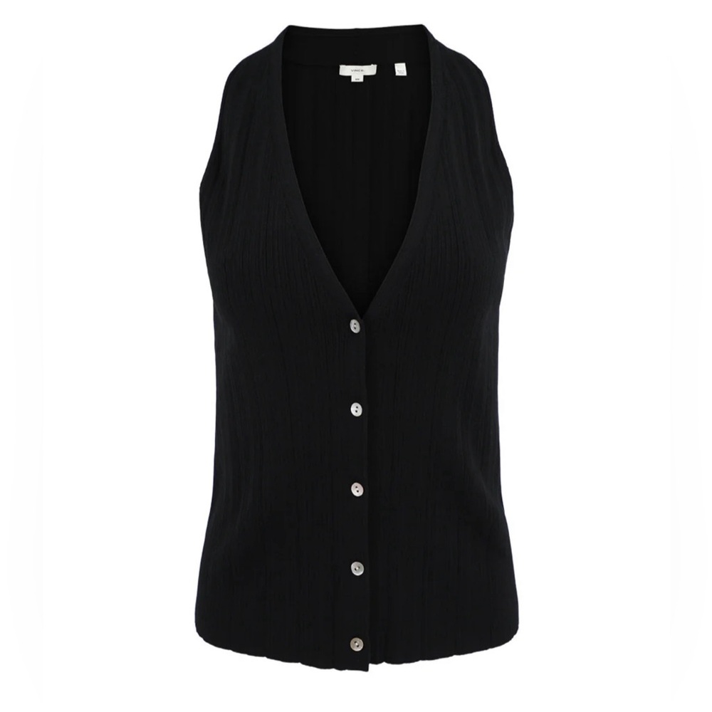 Vince Italian Cotton-Blend Button V-Neck Tank in Black Size Small